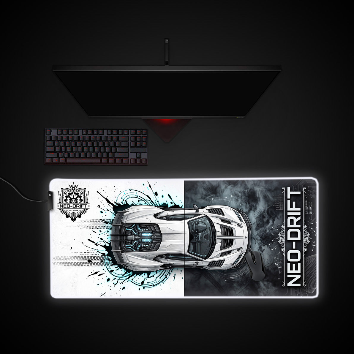 Neo Drift desk mat with RGB edge lighting