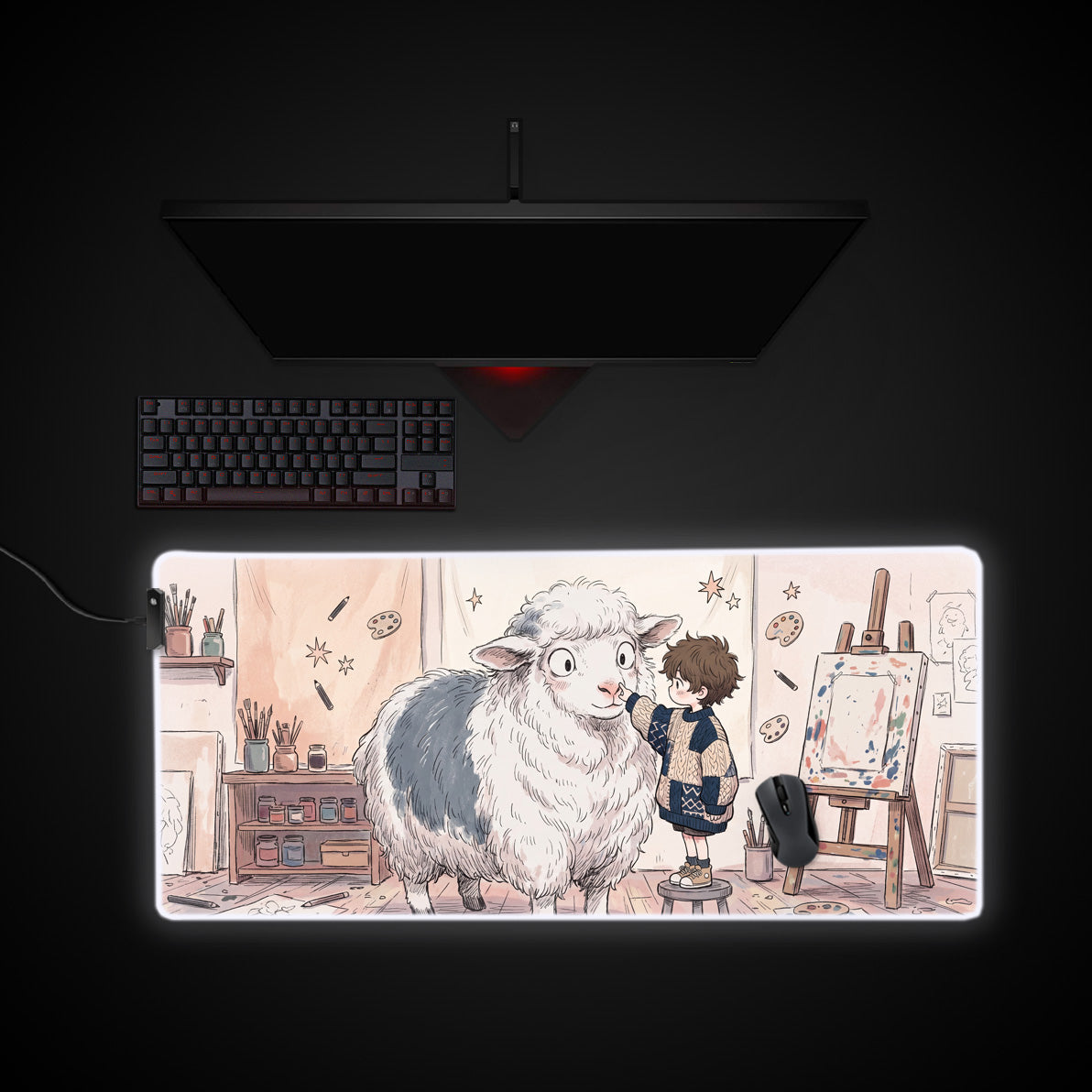 Woolly Muse desk mat with RGB edge lighting