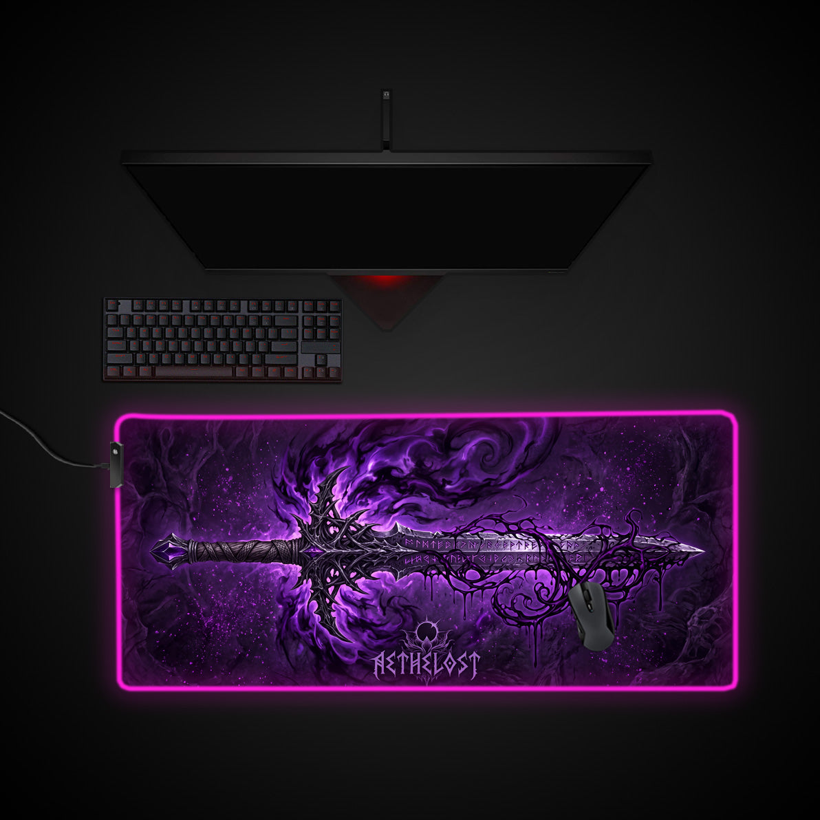 Aethelost Runeblade desk mat with RGB edge lighting