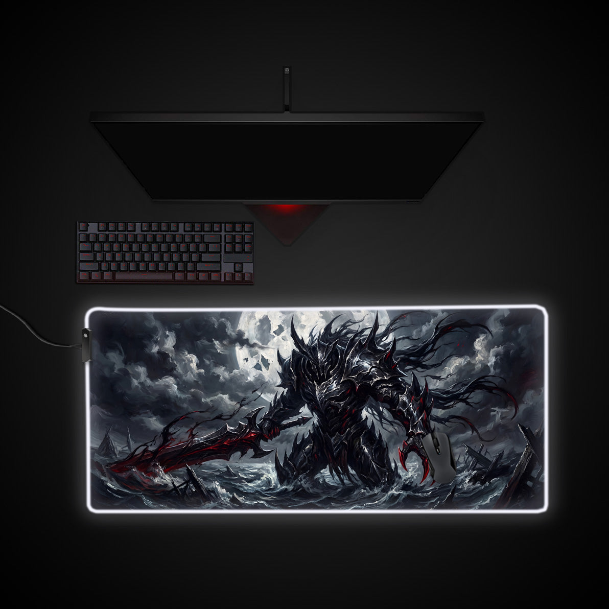 Crimson Blade desk mat with RGB edge lighting