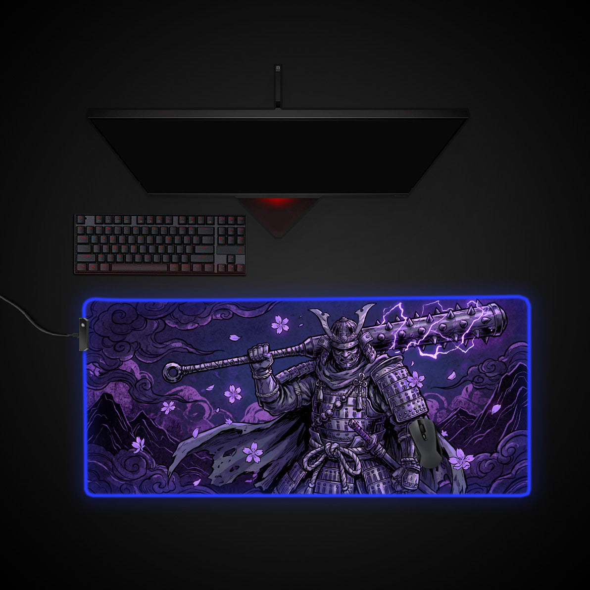 Thunderclap Samurai desk mat with RGB edge lighting