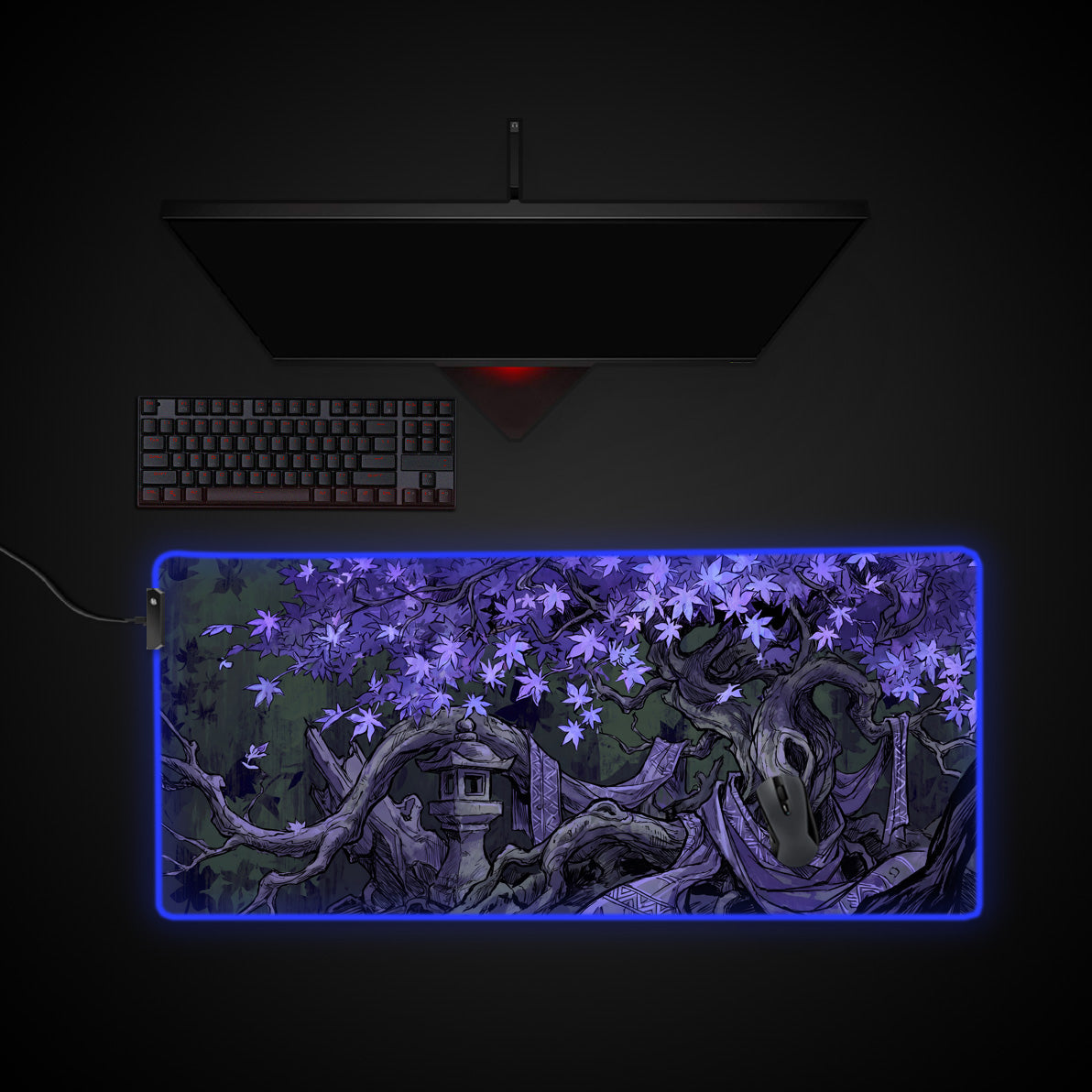 Mystic Maple Shrine desk mat with RGB edge lighting