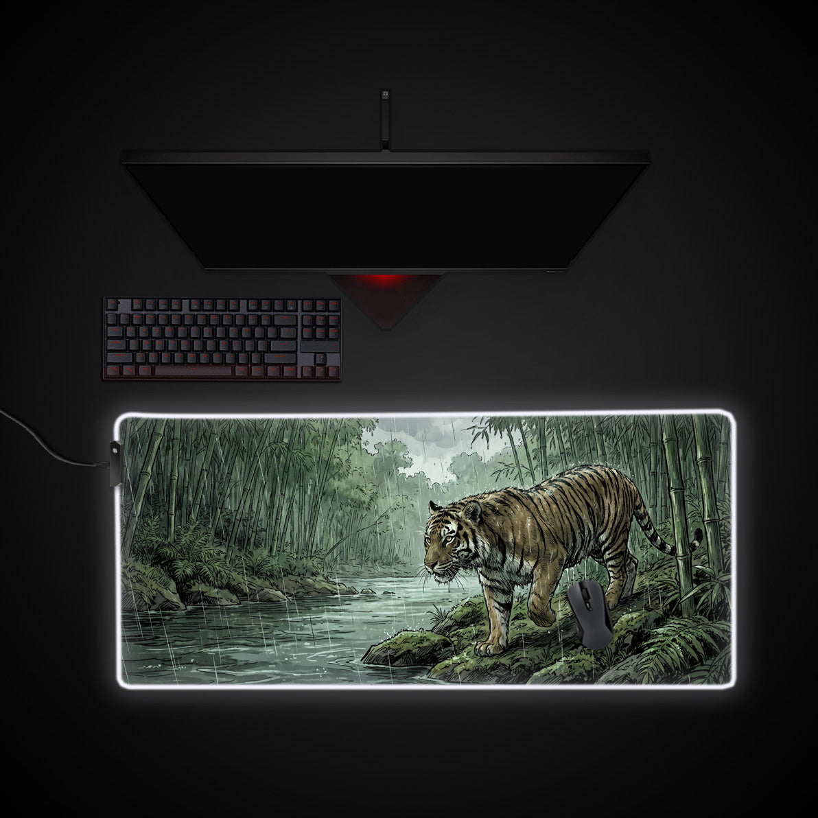 Monsoon Tiger desk mat with RGB edge lighting