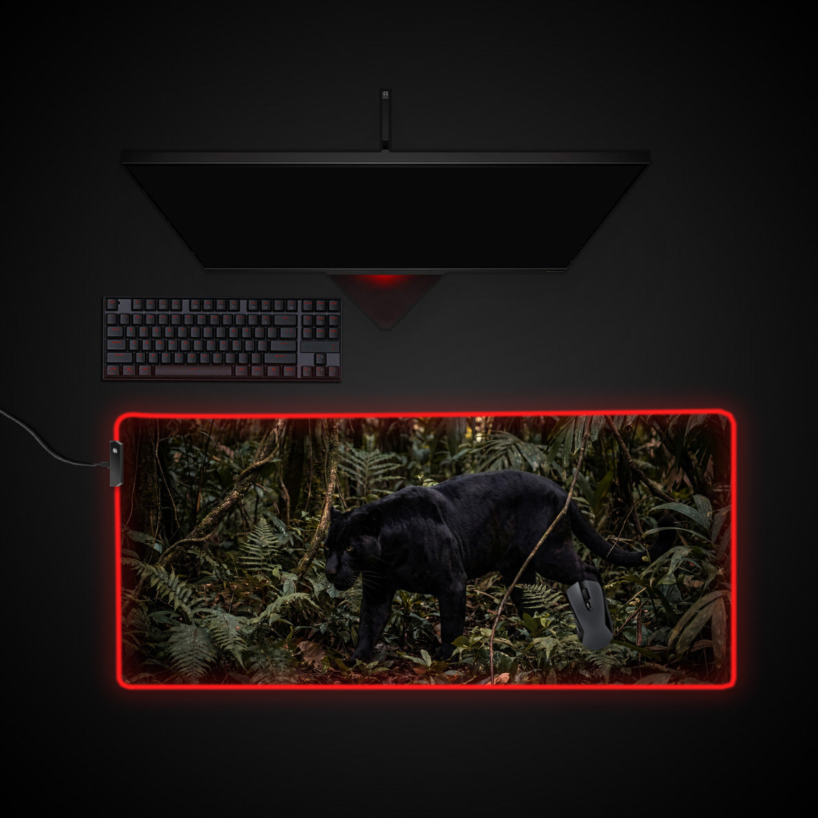 Midnight Panther desk mat with RGB edge lighting