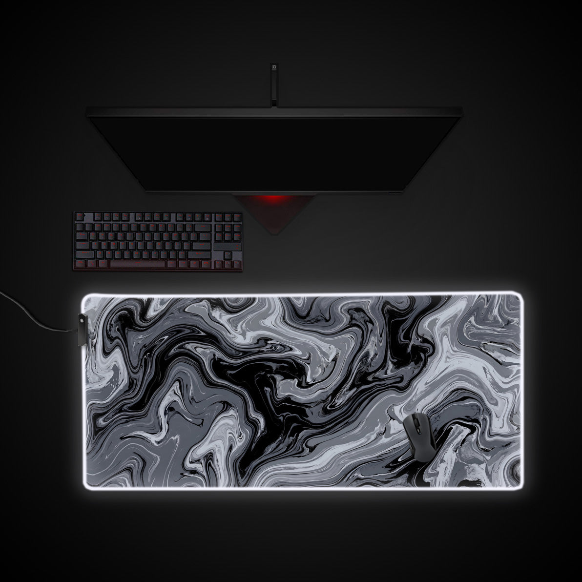 Obsidian Marble desk mat with RGB edge lighting