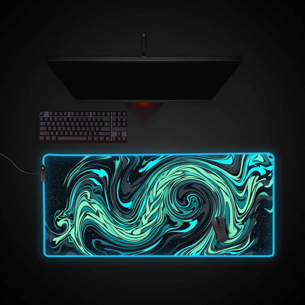 Liquid Aurora desk mat with RGB edge lighting