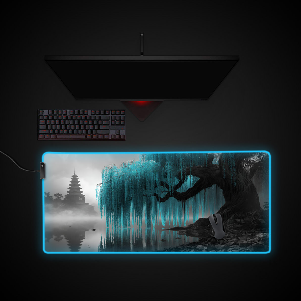 Mystic Willow desk mat with RGB edge lighting
