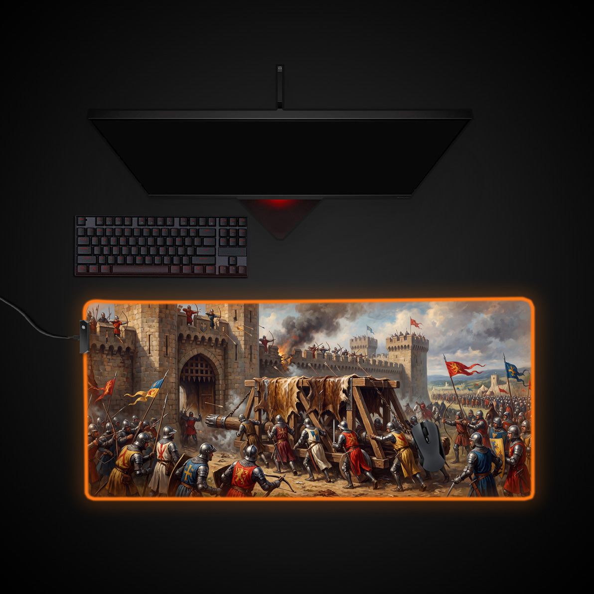 Castle Siege desk mat with RGB edge lighting