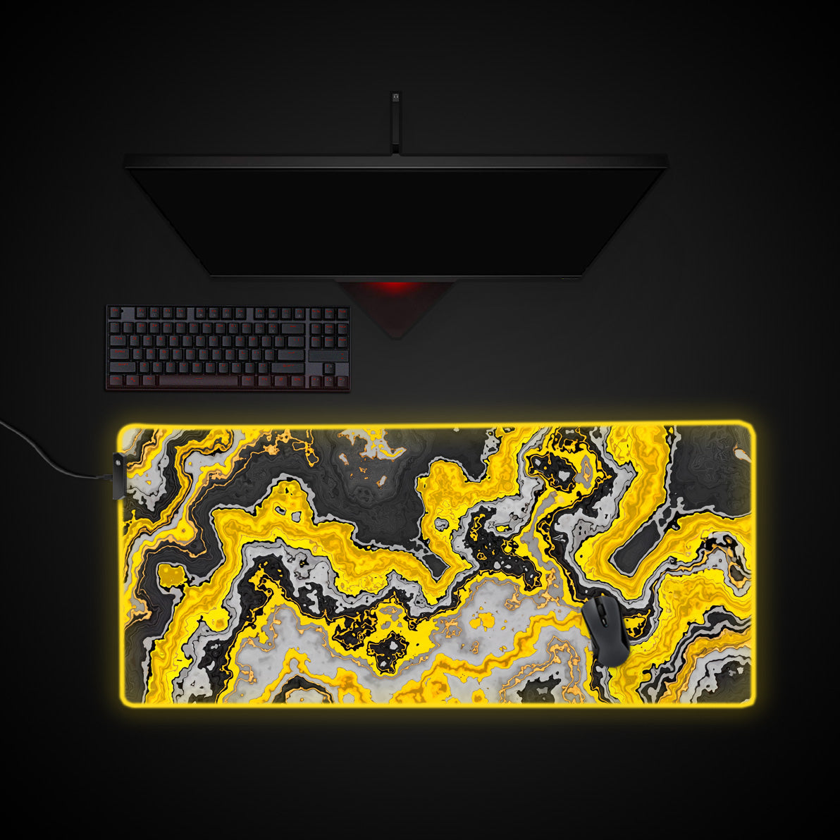 Molten Gold desk mat with RGB edge lighting