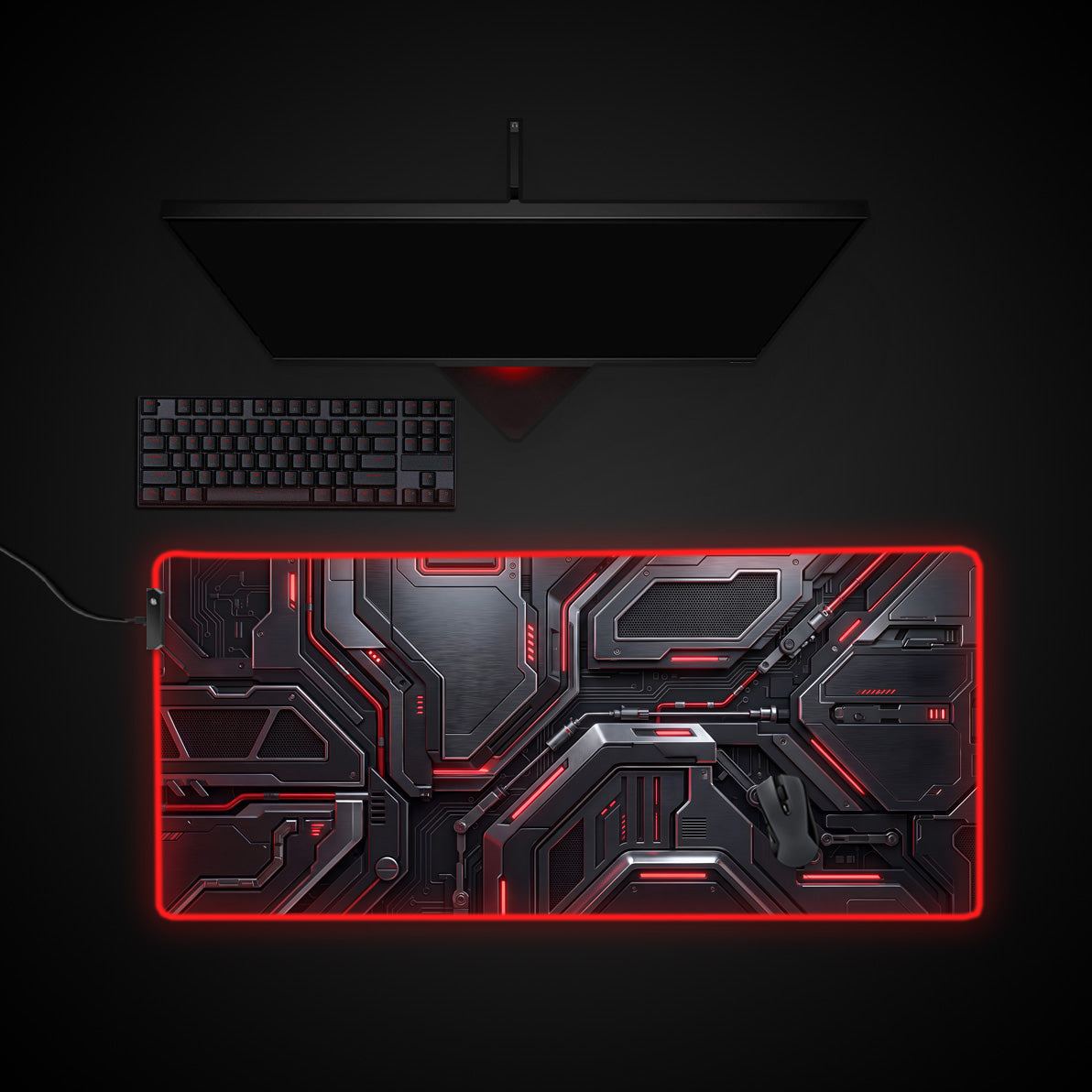 Crimson Circuit desk mat with RGB edge lighting