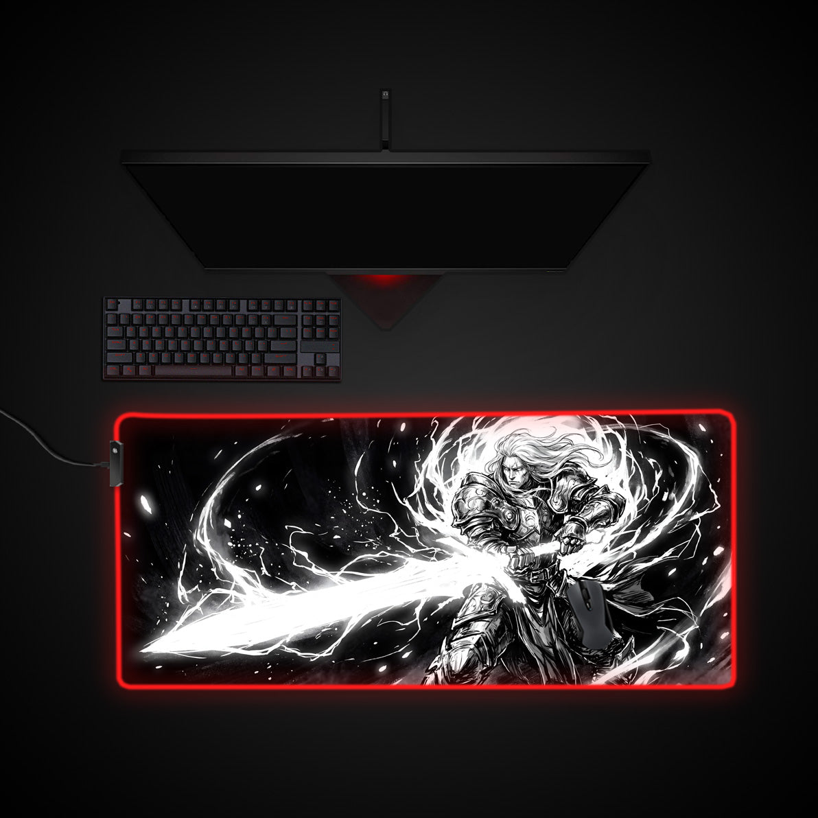 Radiant Warrior desk mat with RGB edge lighting