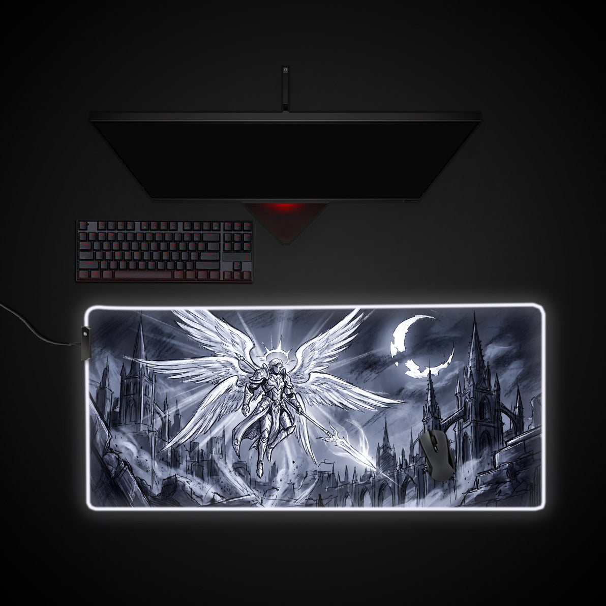 Archangel's Descent desk mat with RGB edge lighting