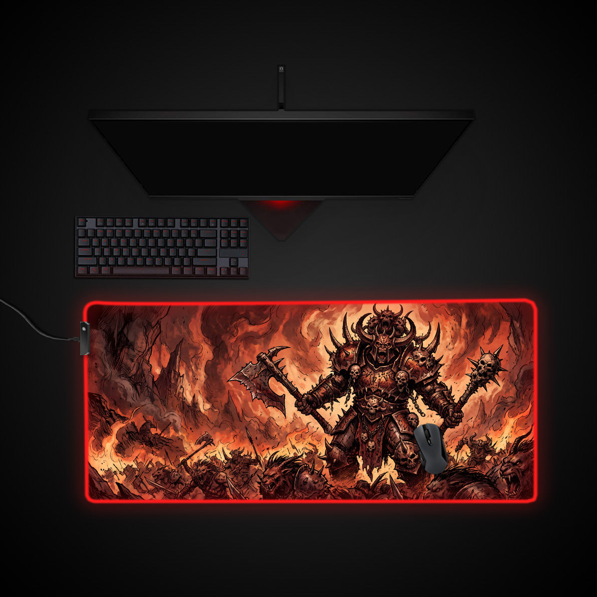 Hellfire Warlord desk mat with RGB edge lighting