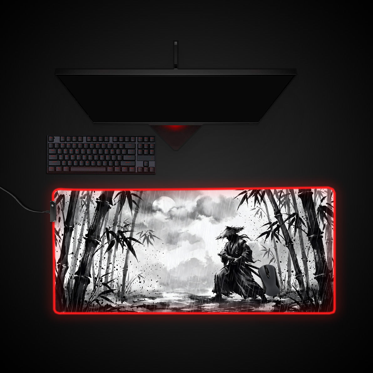 Inkwash Samurai desk mat with RGB edge lighting