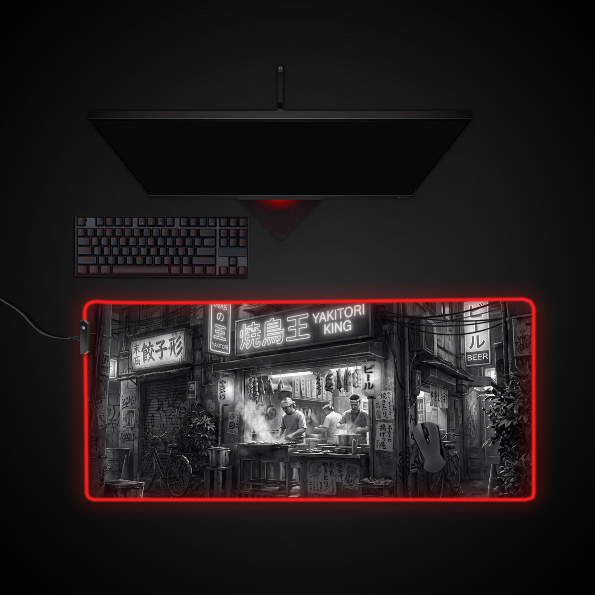 Midnight Yakitori desk mat with RGB edge lighting