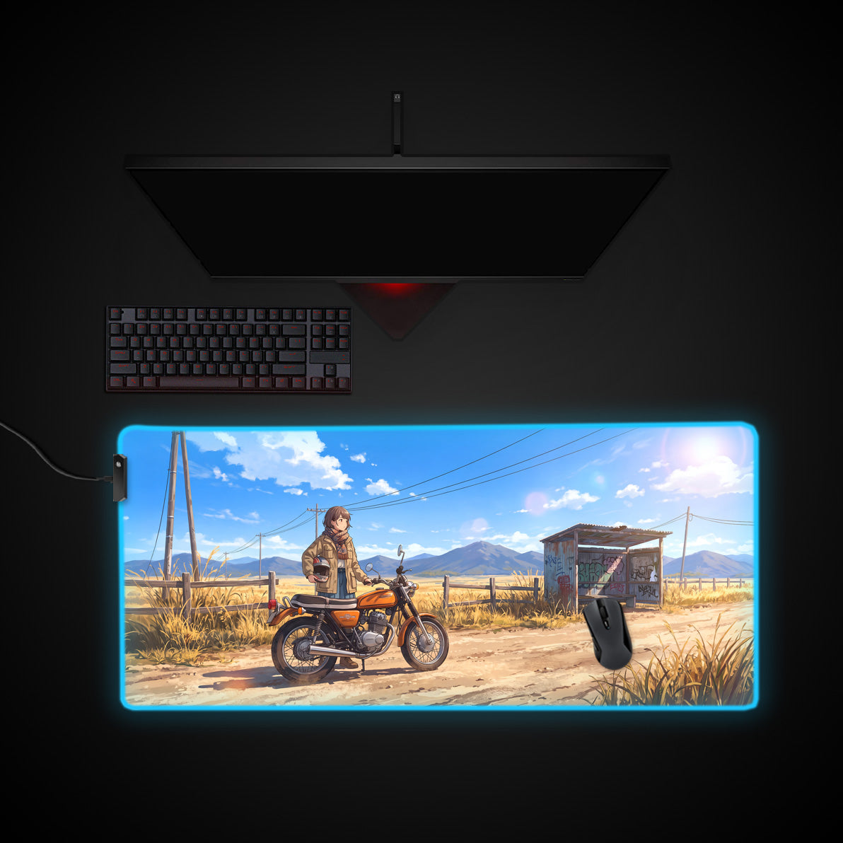 Rural Journey desk mat with RGB edge lighting