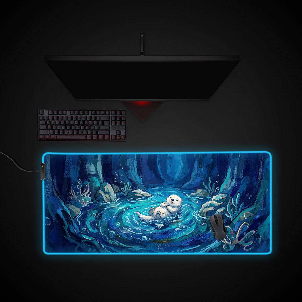Floating Otter desk mat with RGB edge lighting