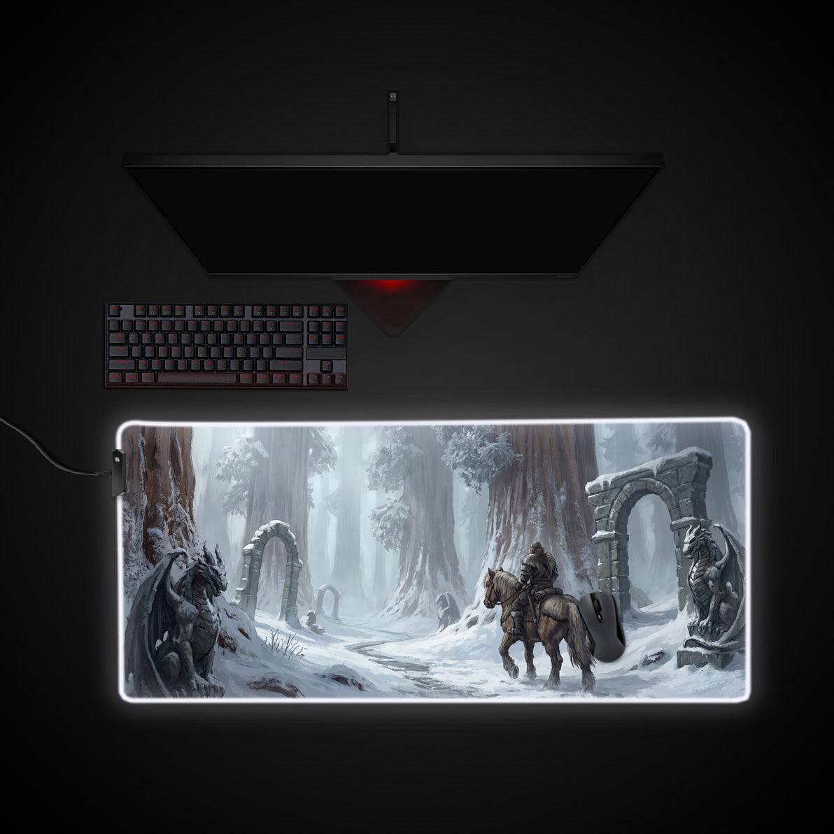 Winter Forest Rider desk mat with RGB edge lighting