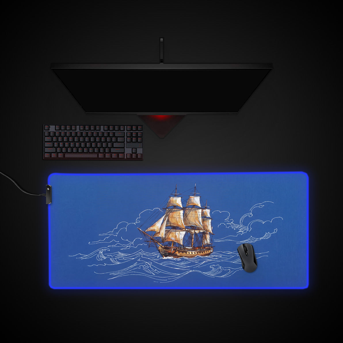 Blueprint Ship desk mat with RGB edge lighting