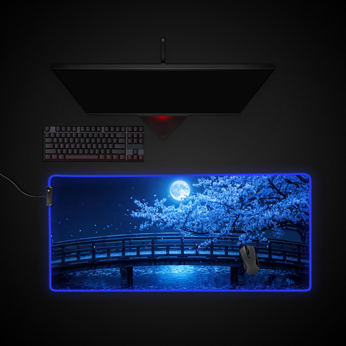 Moonlit Sakura desk mat with RGB edge lighting