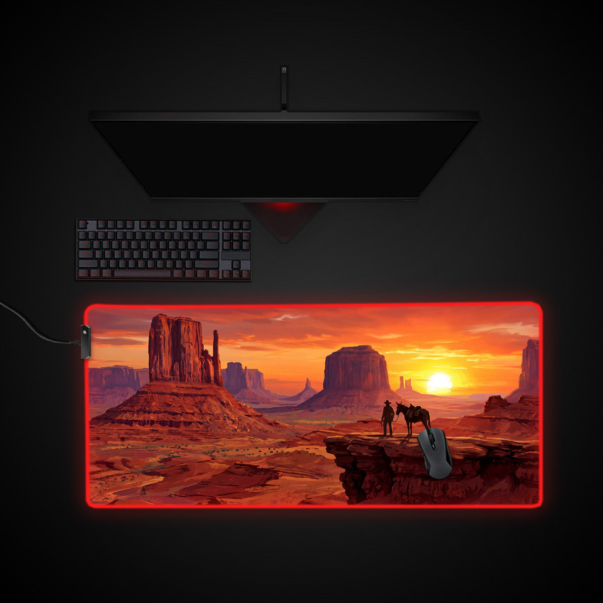 Canyon Cowboy desk mat with RGB edge lighting