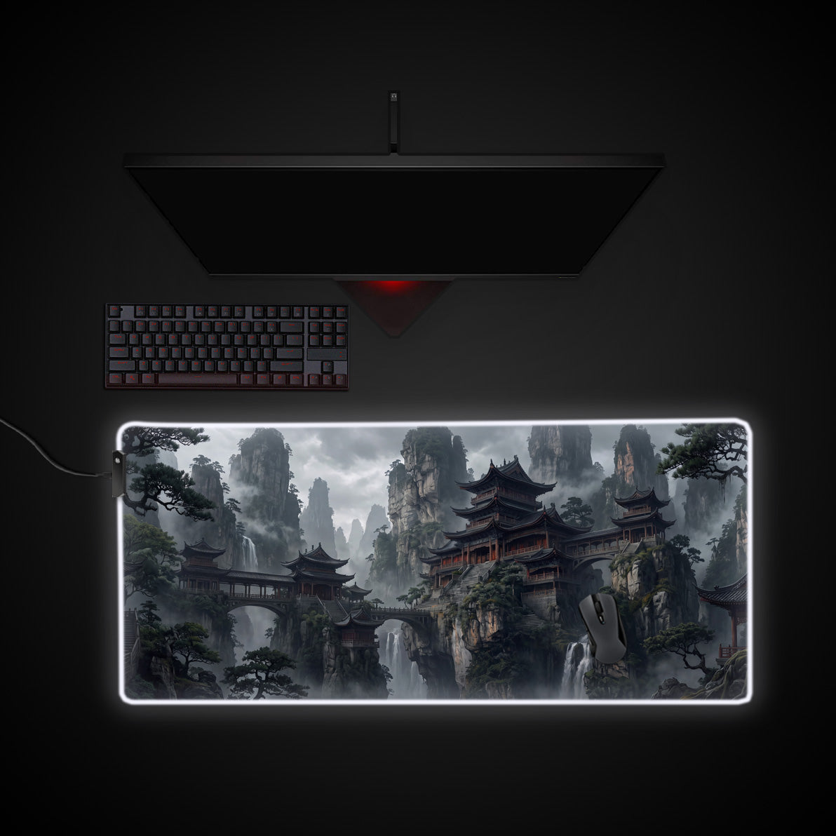 Celestial Pagoda desk mat with RGB edge lighting