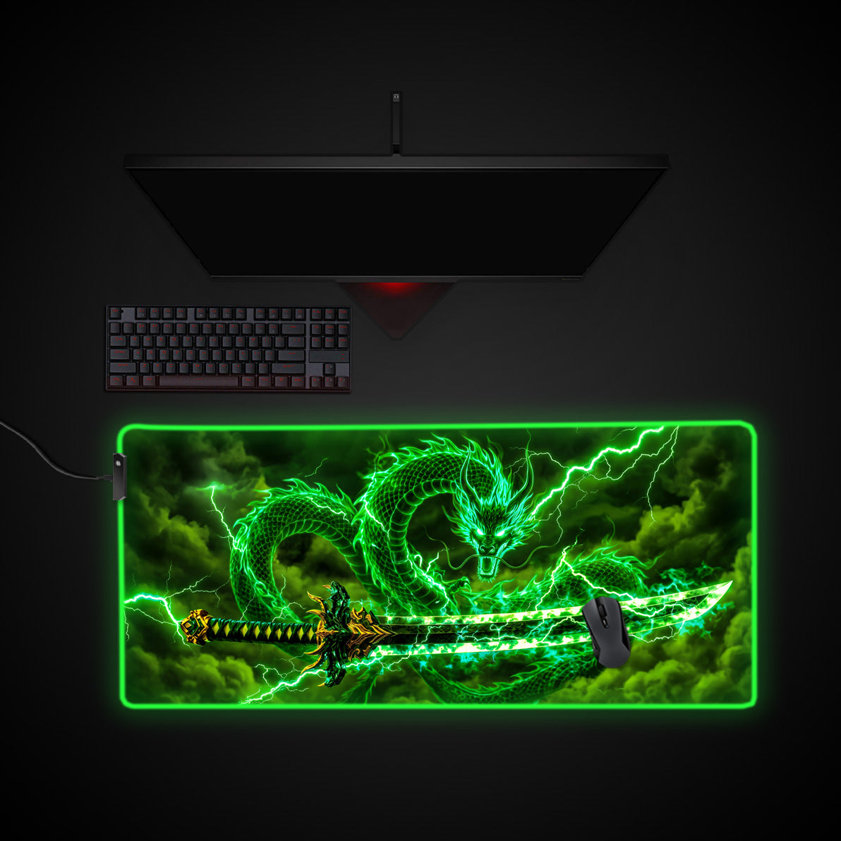 Lightning Dragon Blade desk mat with RGB edge lighting