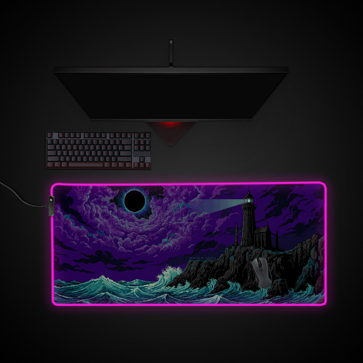 Eclipse Lighthouse desk mat with RGB edge lighting
