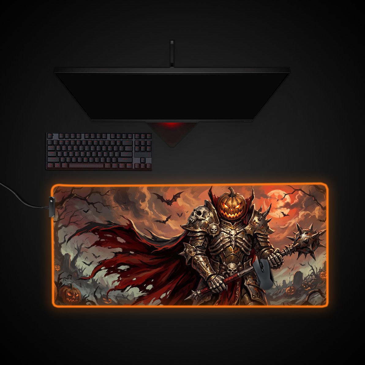 Pumpkin Knight desk mat with RGB edge lighting