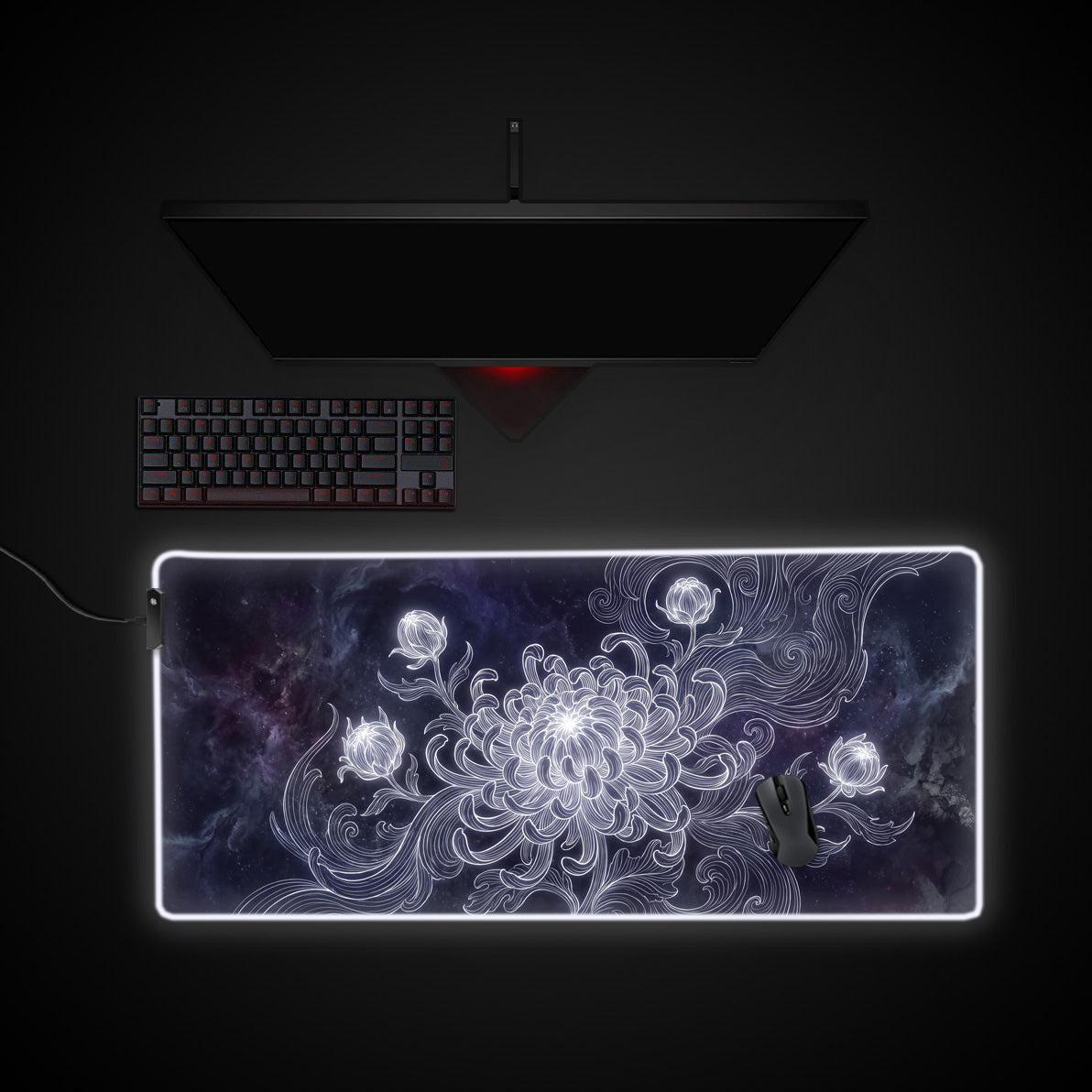 Celestial Chrysanthemum desk mat with RGB edge lighting
