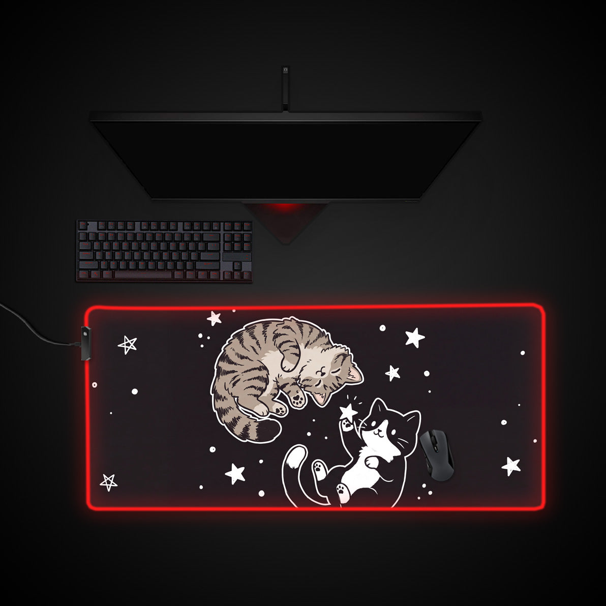 Starry Cats desk mat with RGB edge lighting