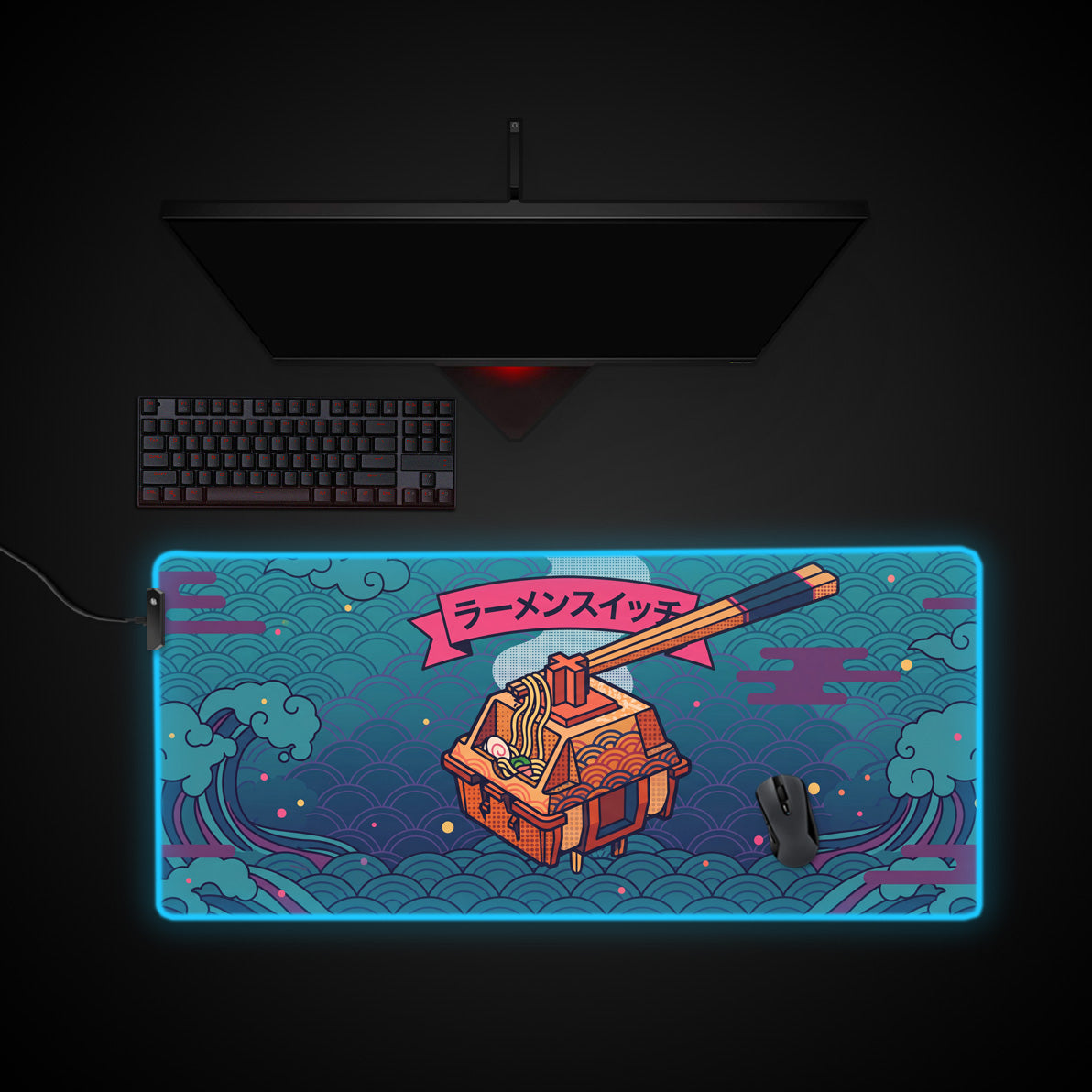 Ramen Switch desk mat with RGB edge lighting