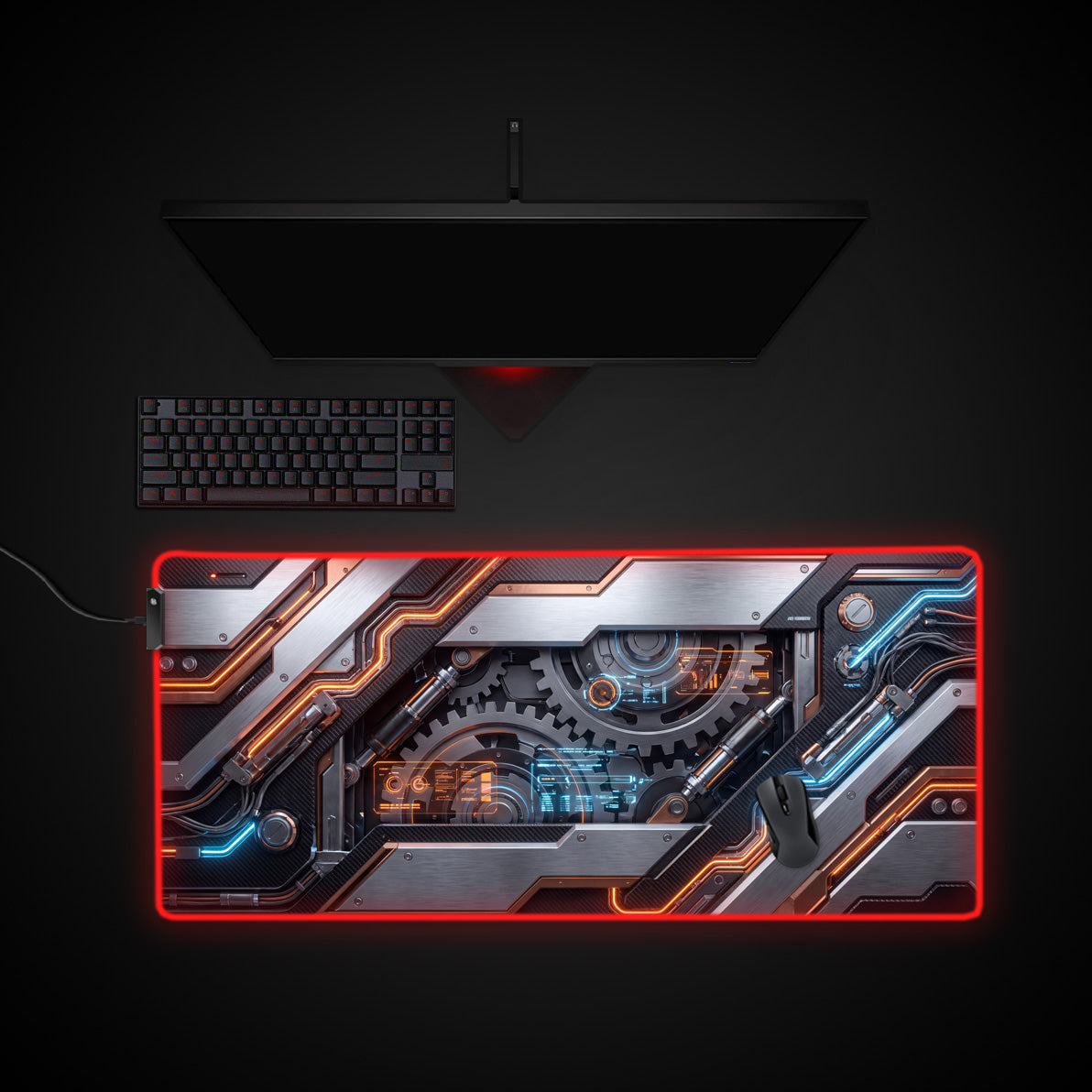Cybernetic Engine desk mat with RGB edge lighting