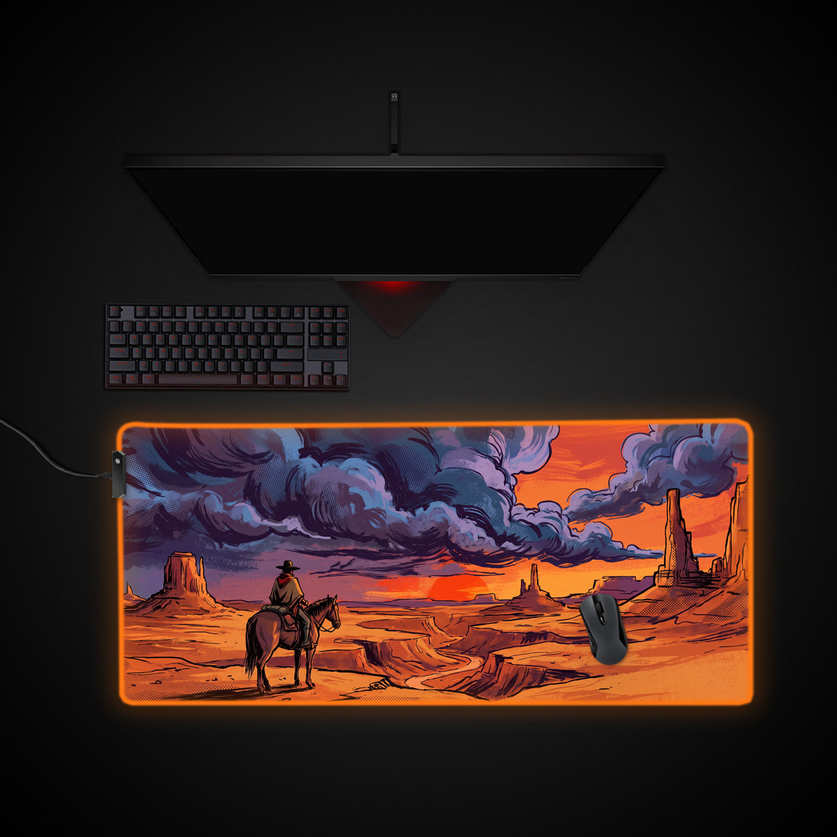 Canyon Sunset desk mat with RGB edge lighting