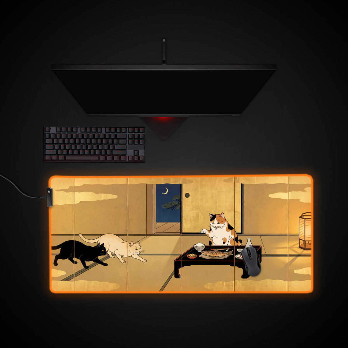 Gilded Supper desk mat with RGB edge lighting