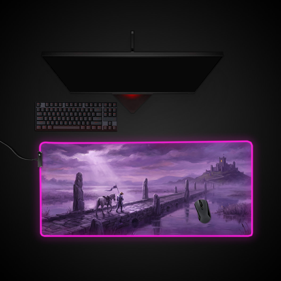 Amethyst Resolve desk mat with RGB edge lighting