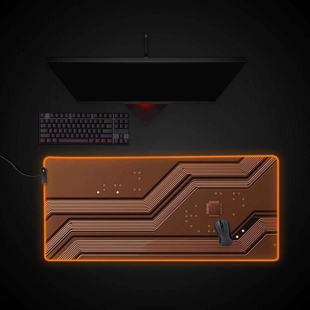 Walnut Traces desk mat with RGB edge lighting
