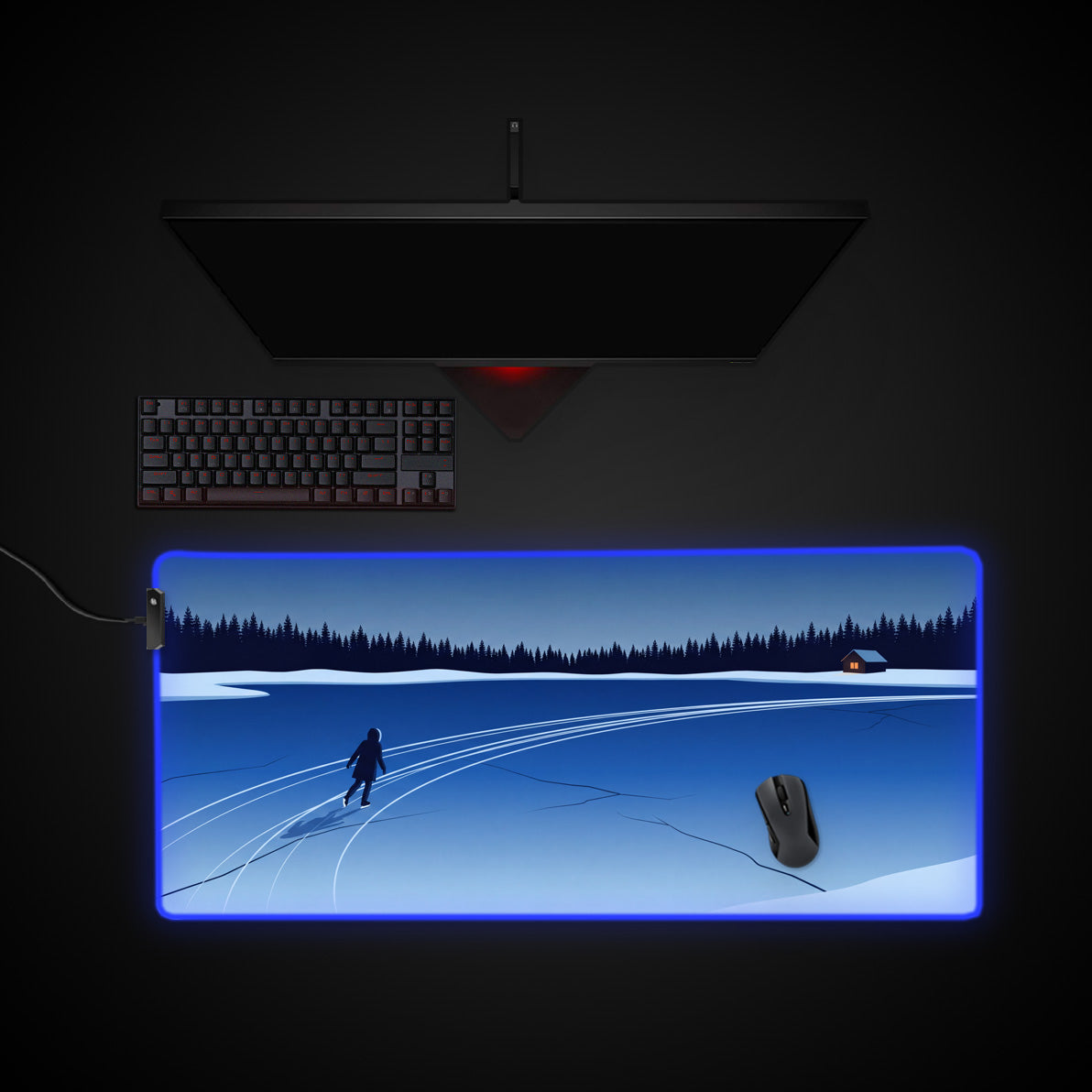 Cobalt Skate Lines desk mat with RGB edge lighting