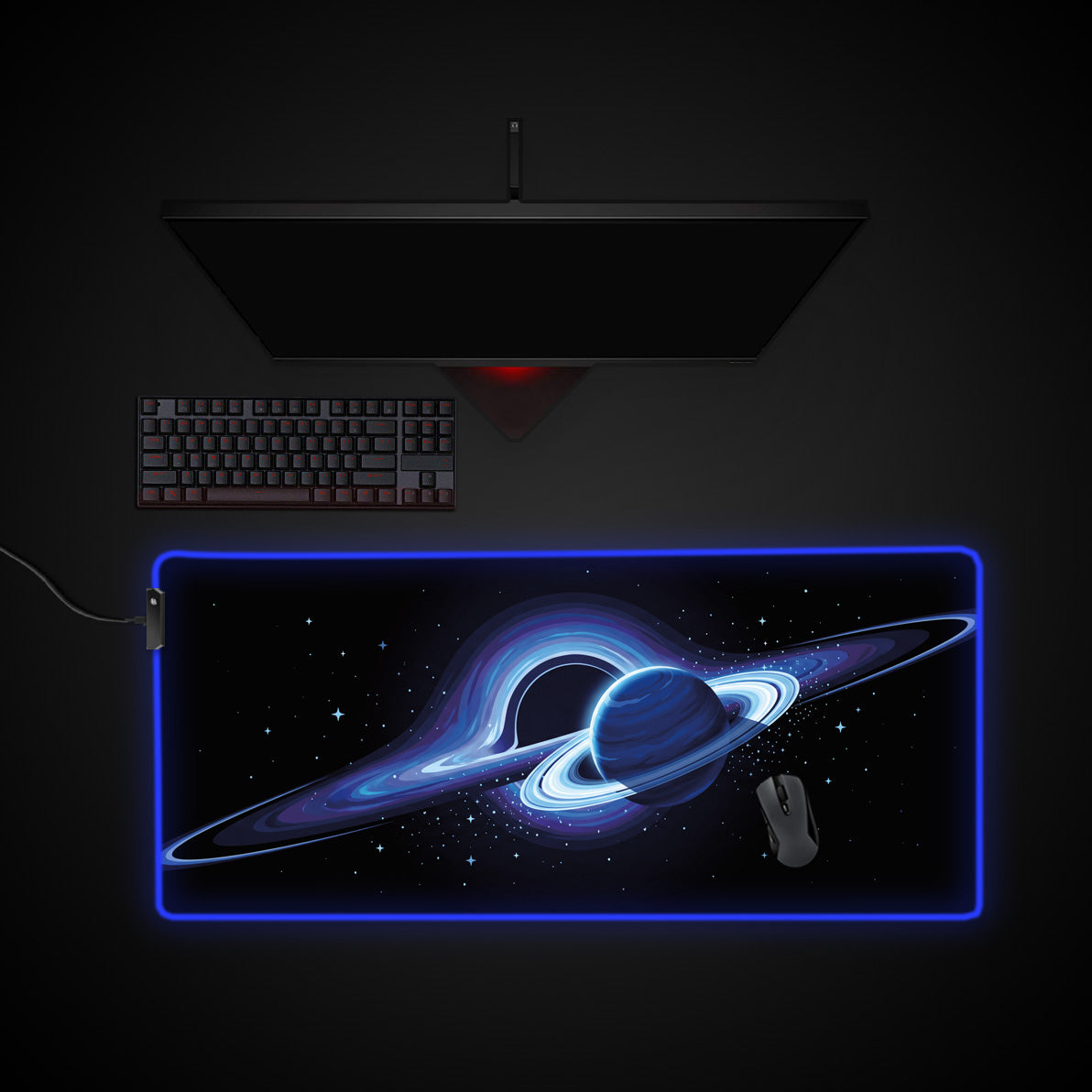 Sapphire Crescent desk mat with RGB edge lighting