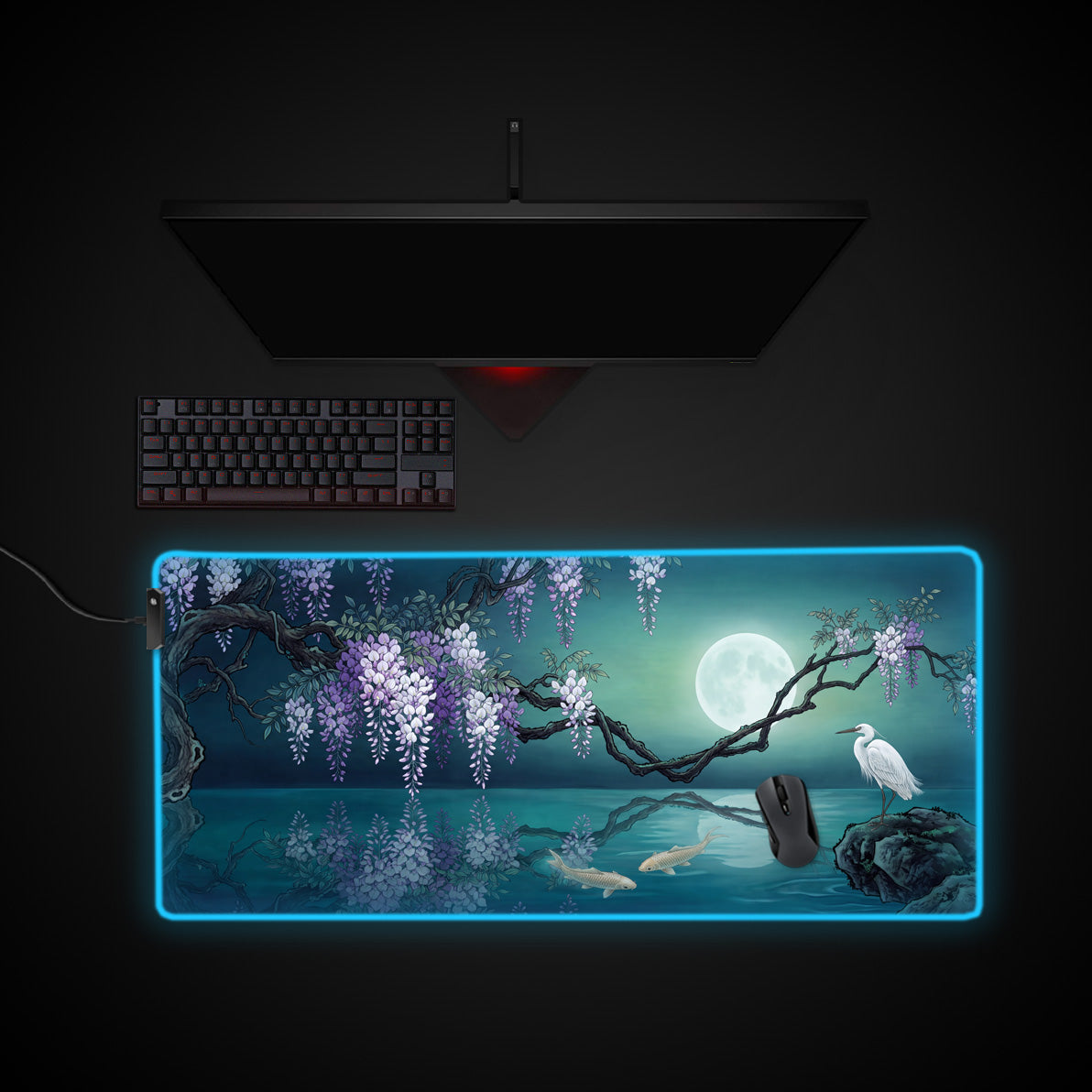 Moonpond Wisteria desk mat with RGB edge lighting