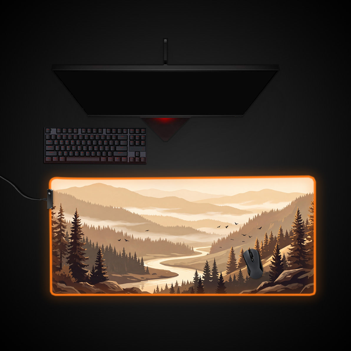 Oatlight Fir Valley desk mat with RGB edge lighting