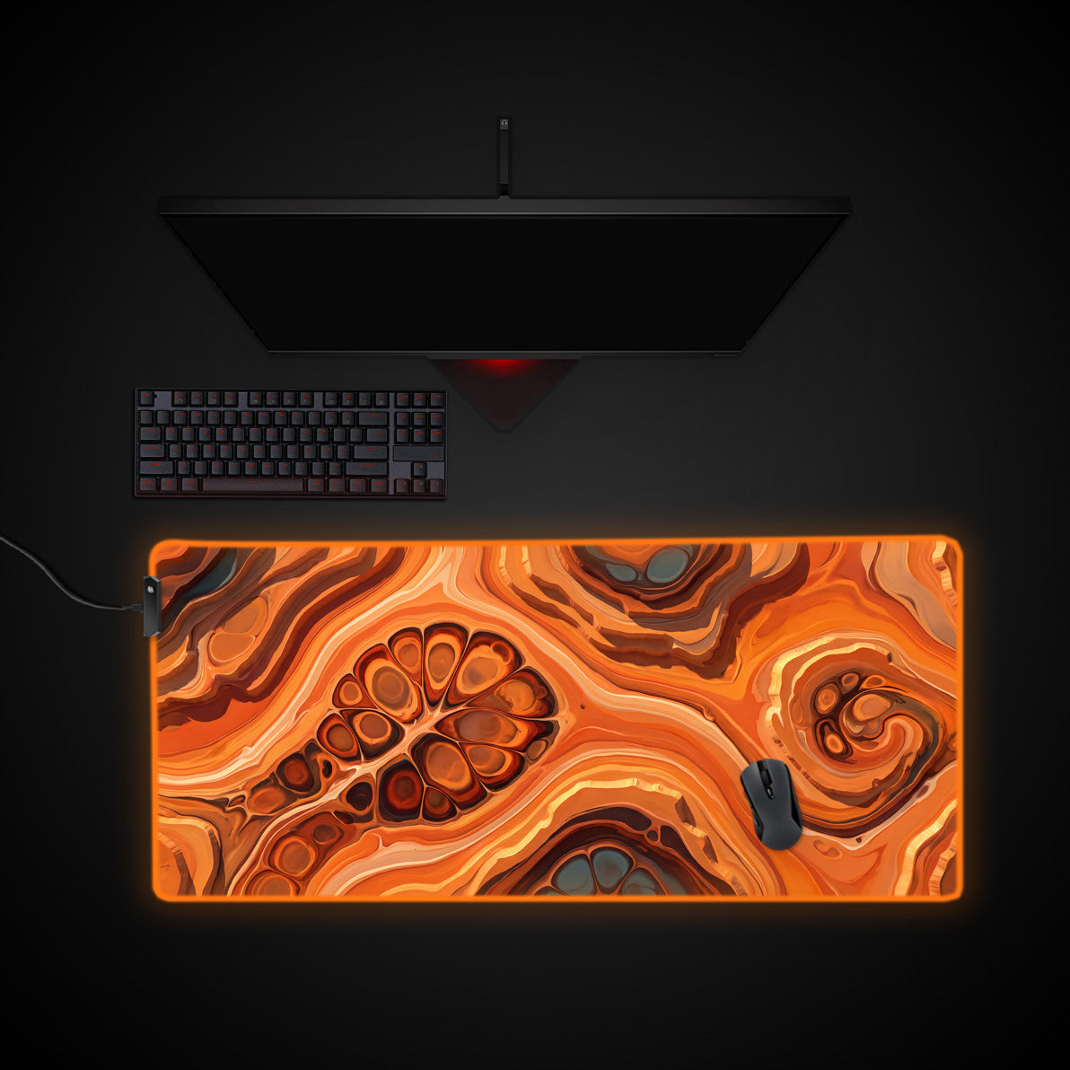 Ember Pour Mesas desk mat with RGB edge lighting