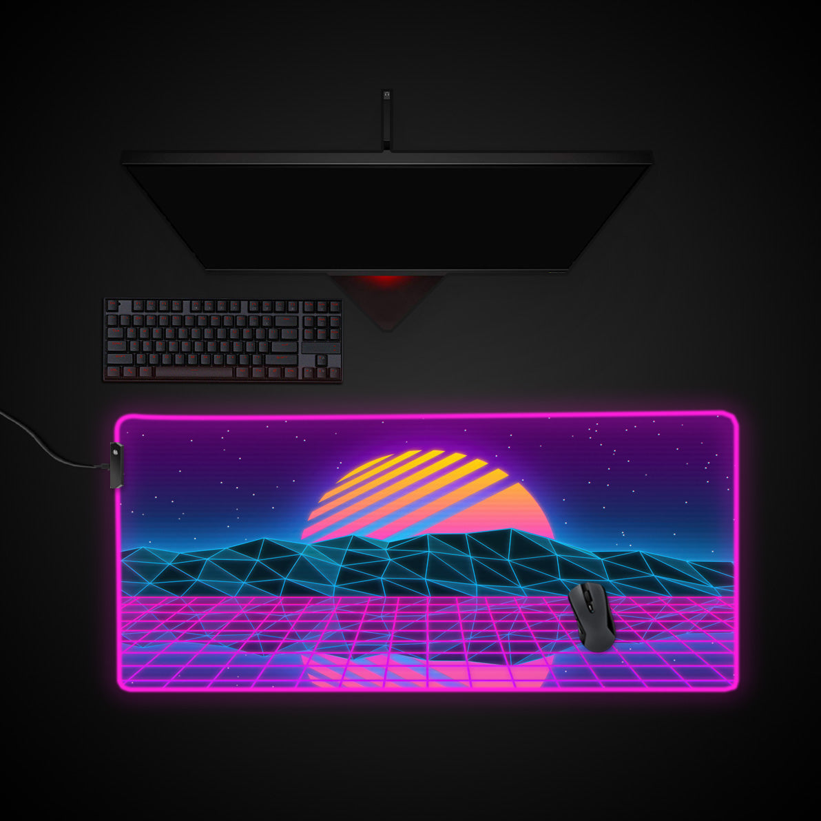 Epic Vaporwave Desk Pad desk mat with RGB edge lighting