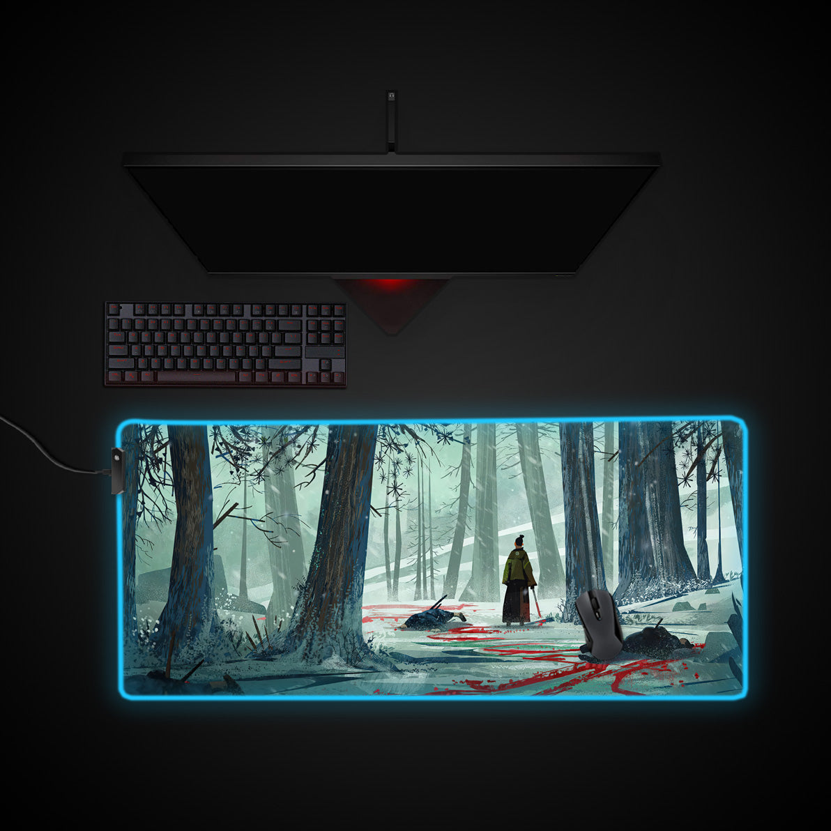 The Sword Of Doom Desk Pad desk mat with RGB edge lighting