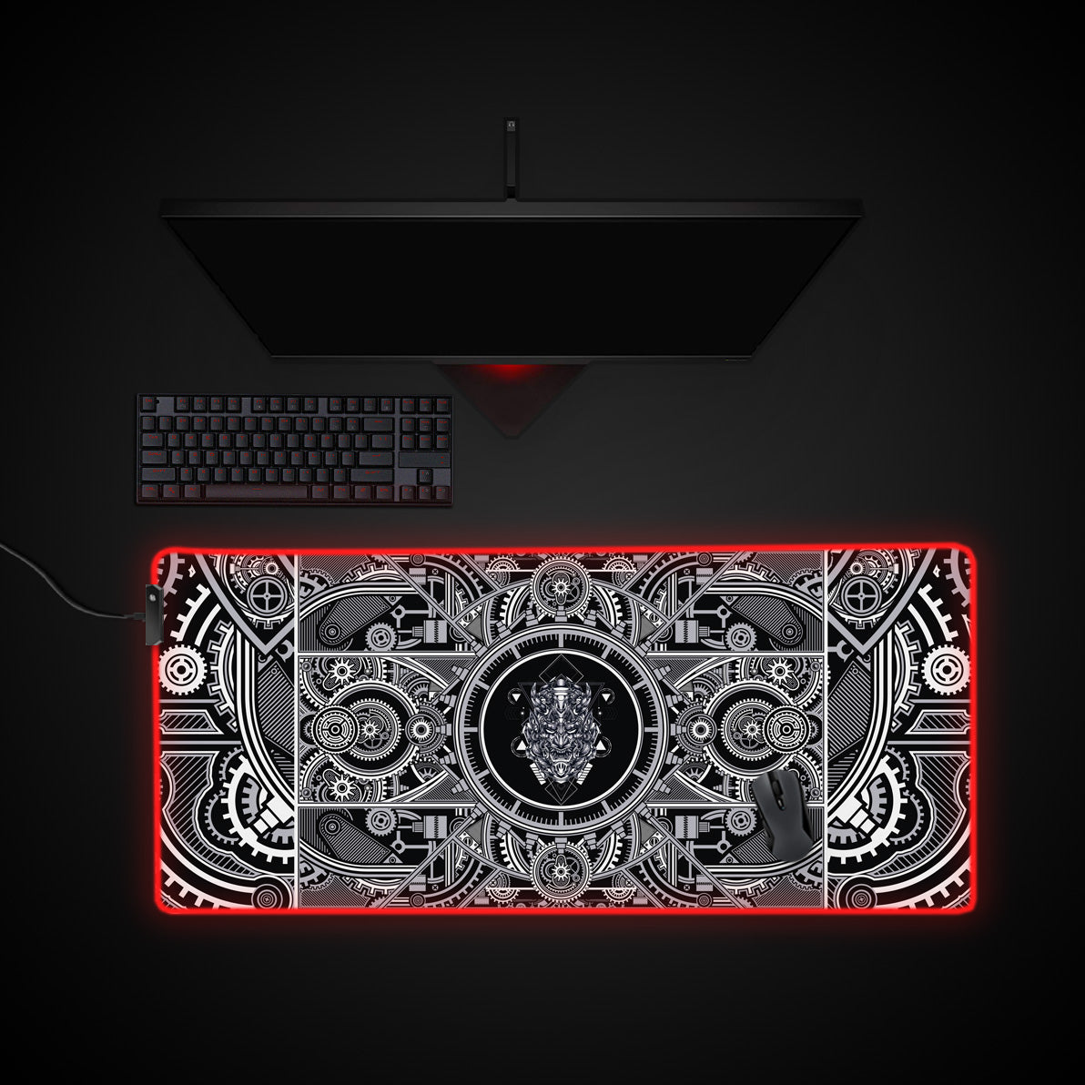 Mecha Samurai Desk Pad desk mat with RGB edge lighting