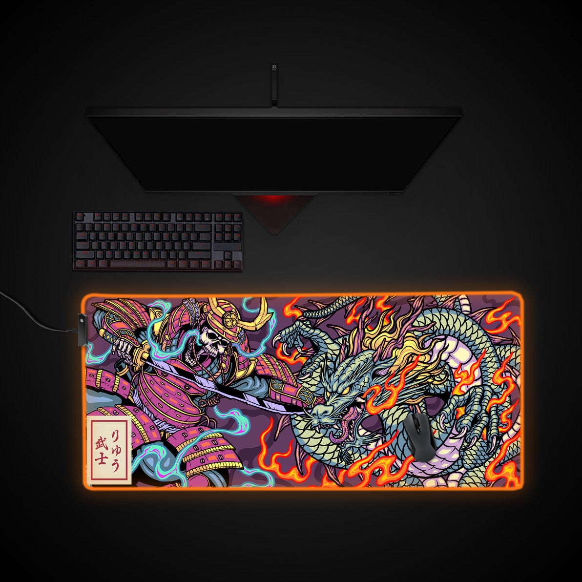 Skeleton vs Dragon Desk Pad desk mat with RGB edge lighting