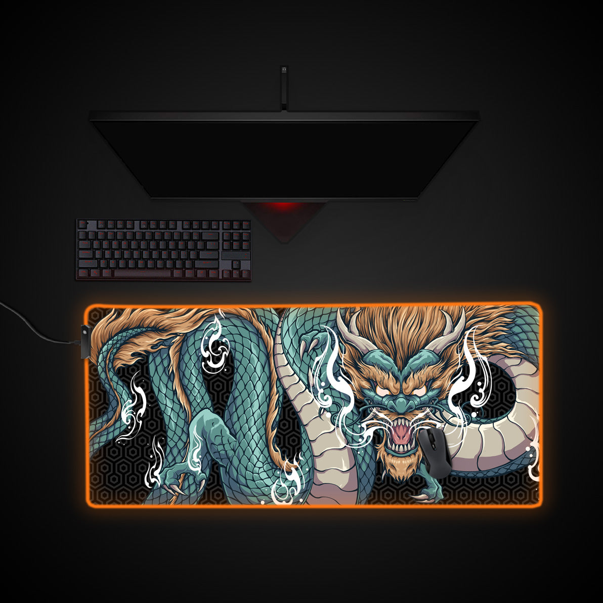 Mythic Dragon Desk Pad desk mat with RGB edge lighting