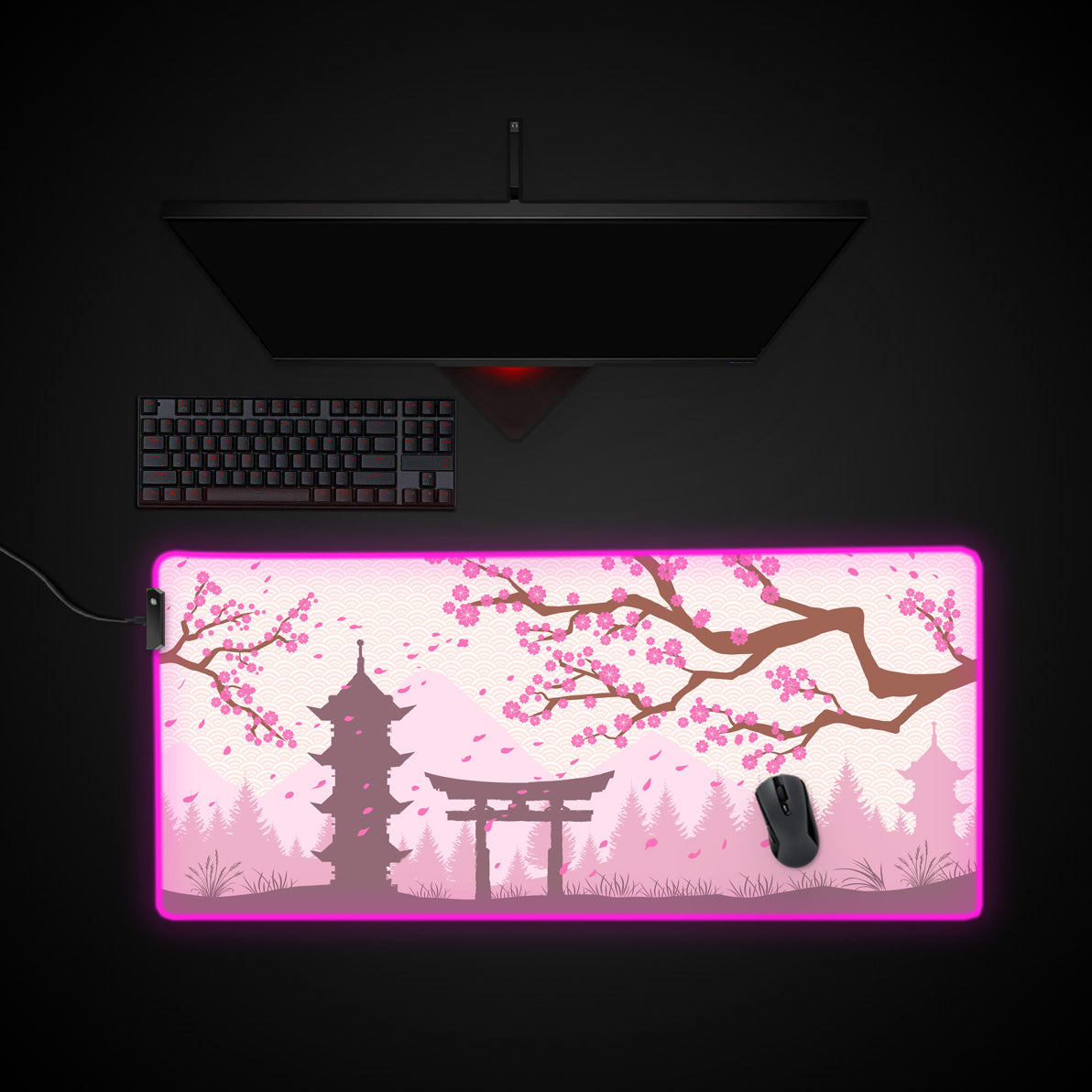 Sakura Desk Pad desk mat with RGB edge lighting