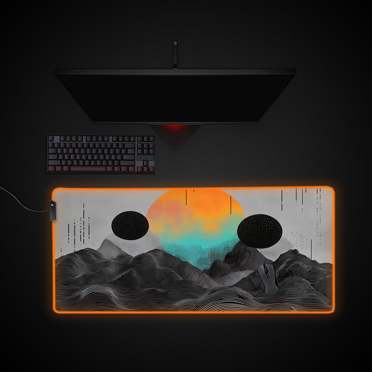 Circle Dots Abstract Desk Pad desk mat with RGB edge lighting