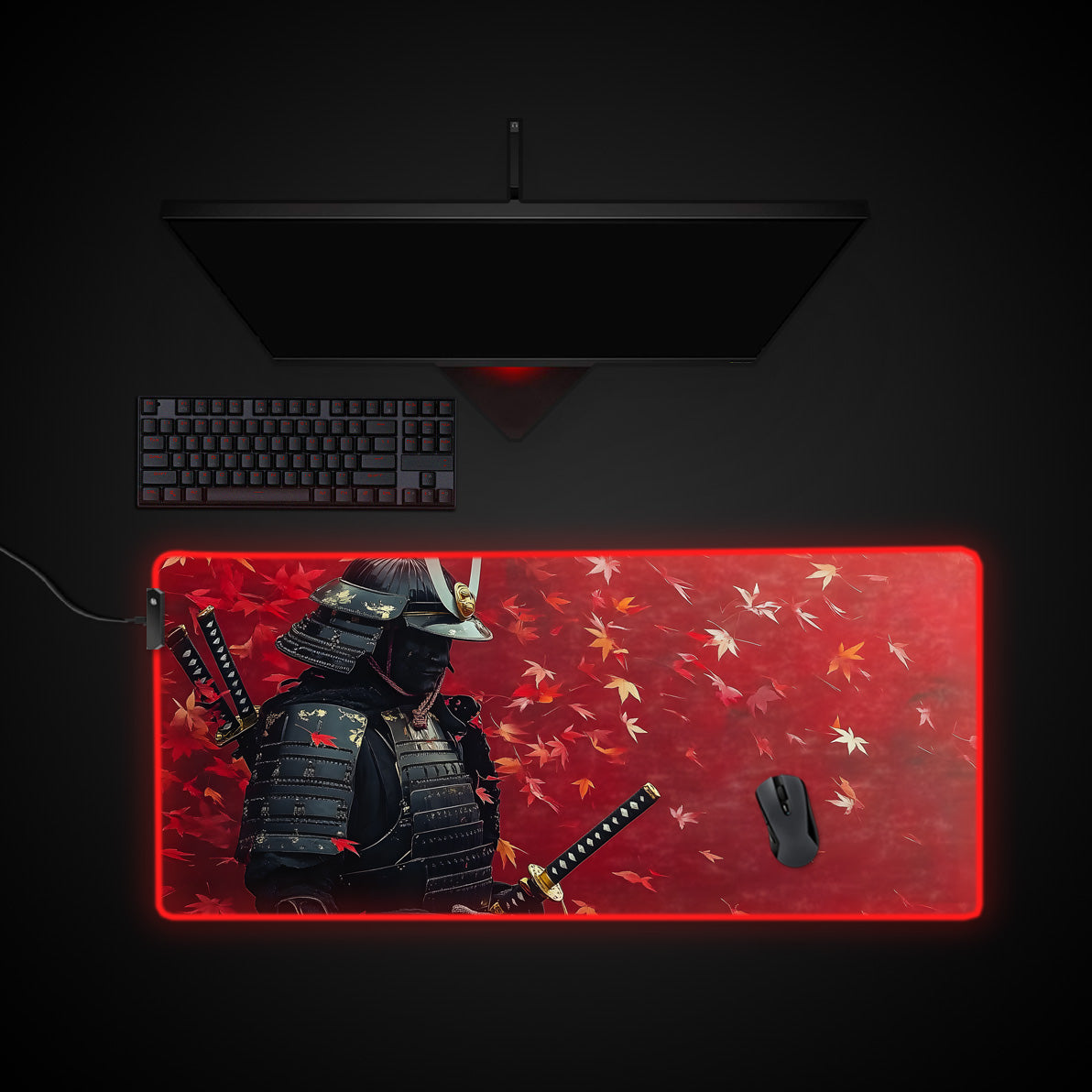 Samurai-Inspired Desk Pad desk mat with RGB edge lighting
